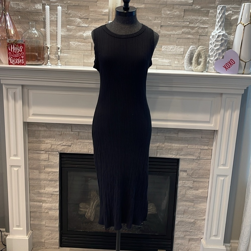 Lush Black Ribbed Midi Dress Size Large
